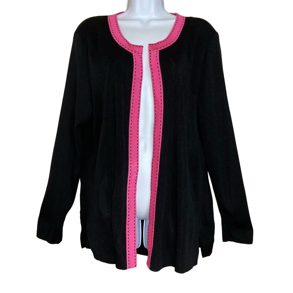 Exclusively Misook Large Black Pink Stripe Dash Accent Cardigan Jacket Acrylic L